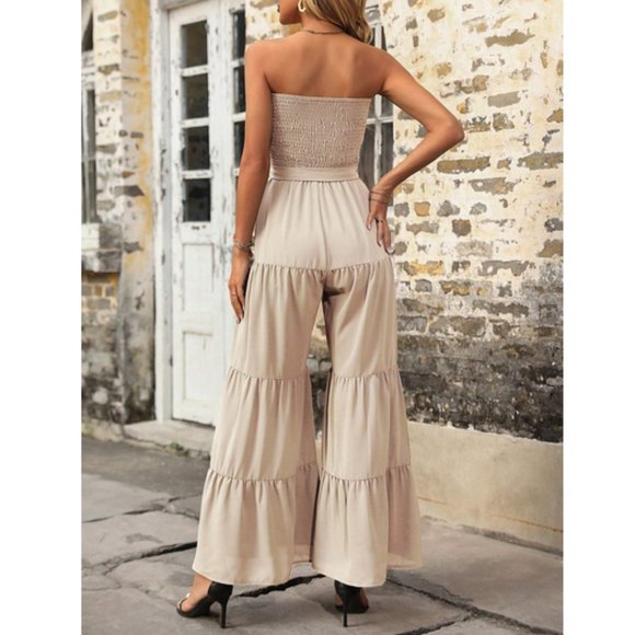 Boho Ruffle Hem Belted Tube Jumpsuit - Picture 9 of 9
